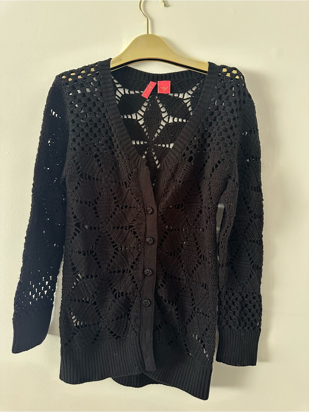 Black Crochet V-Neck Cardigan Sweater